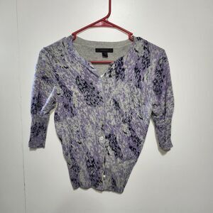 Express Cardigan Womens M Purple Swirl Print 3/4 Sleeve Button Up Vintage 2006
